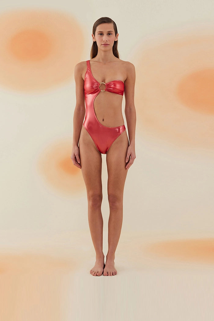Bonesta-Tatacoa Shiny Crimson Red Halka Aksesuarlı Tek Omuz Mayo-Bikini & Mayo-3-milagron.live