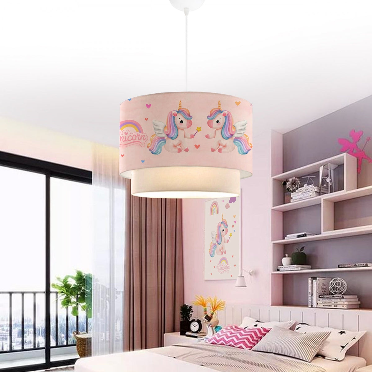 Unicorn Kız Çocuk Odası Sarkıt Avize Lamba 