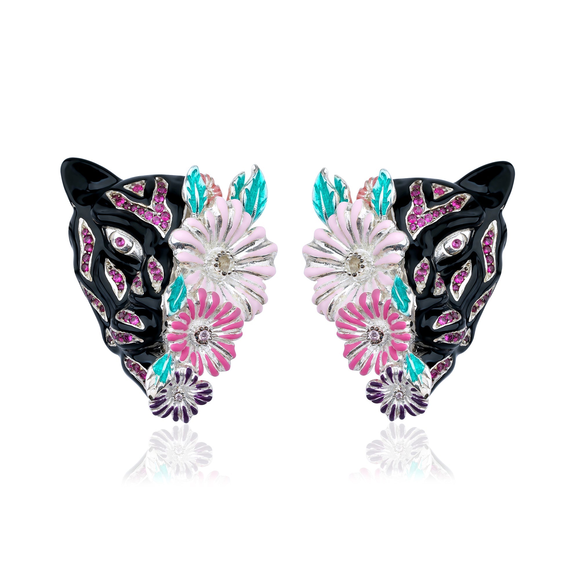 Harmony Of Contrast Ruby & Siyah Mineli Kaplan Küpe
