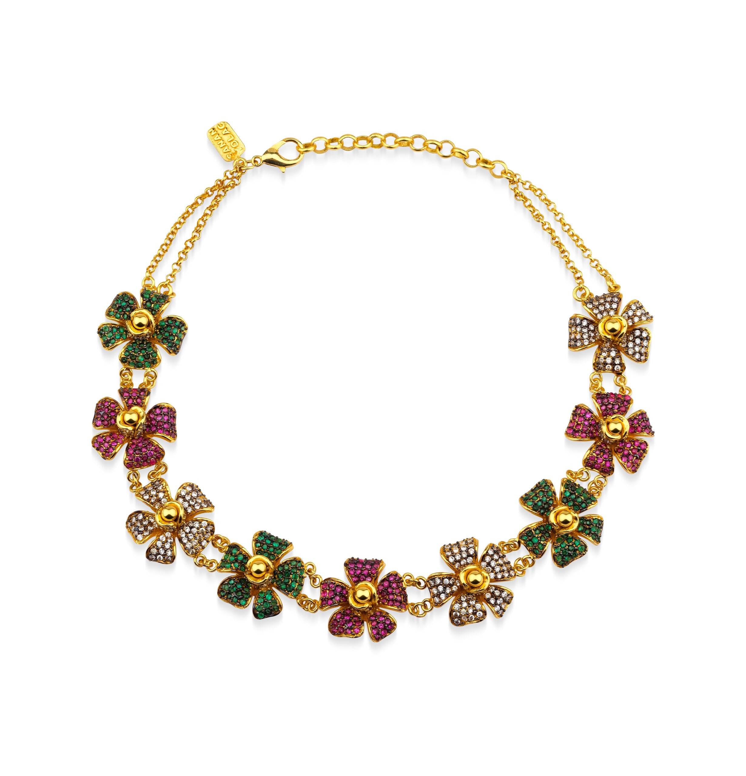 Inner Flower Ruby & Yeşil & Beyaz Choker / Kolye