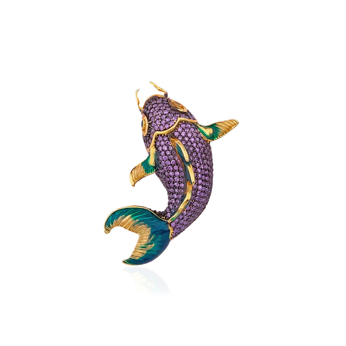 Koi Fish Mor Kristal Yeşil Mineli Balık Kolye / Broş