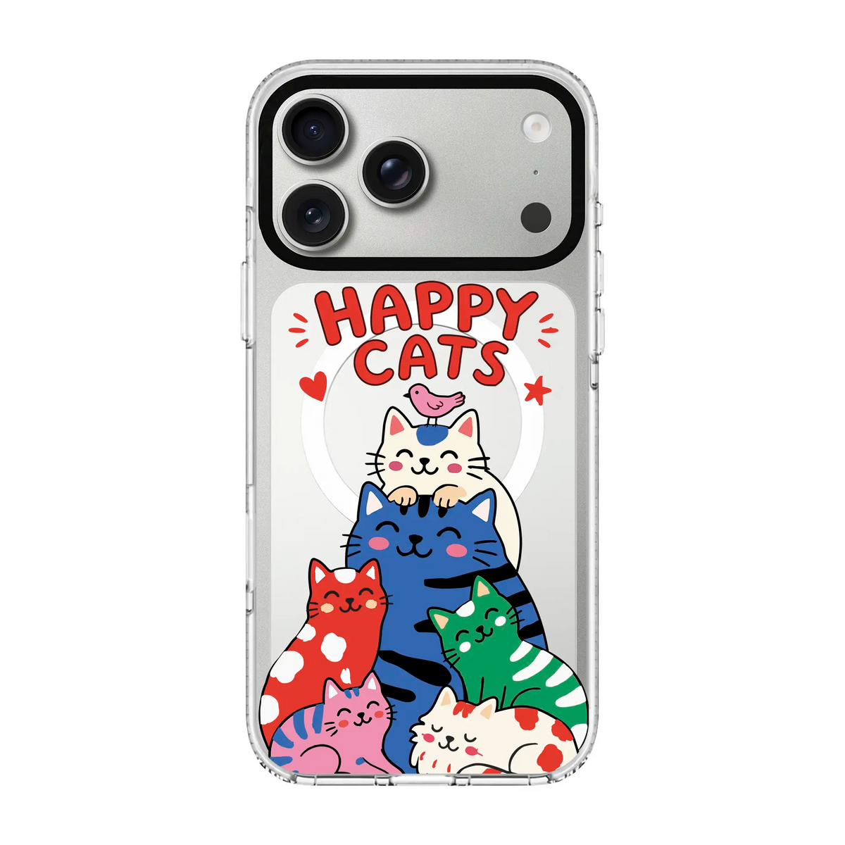 Happy Cats-Clear Kılıf Magsafe Özellikli - Iphone 17 Pro