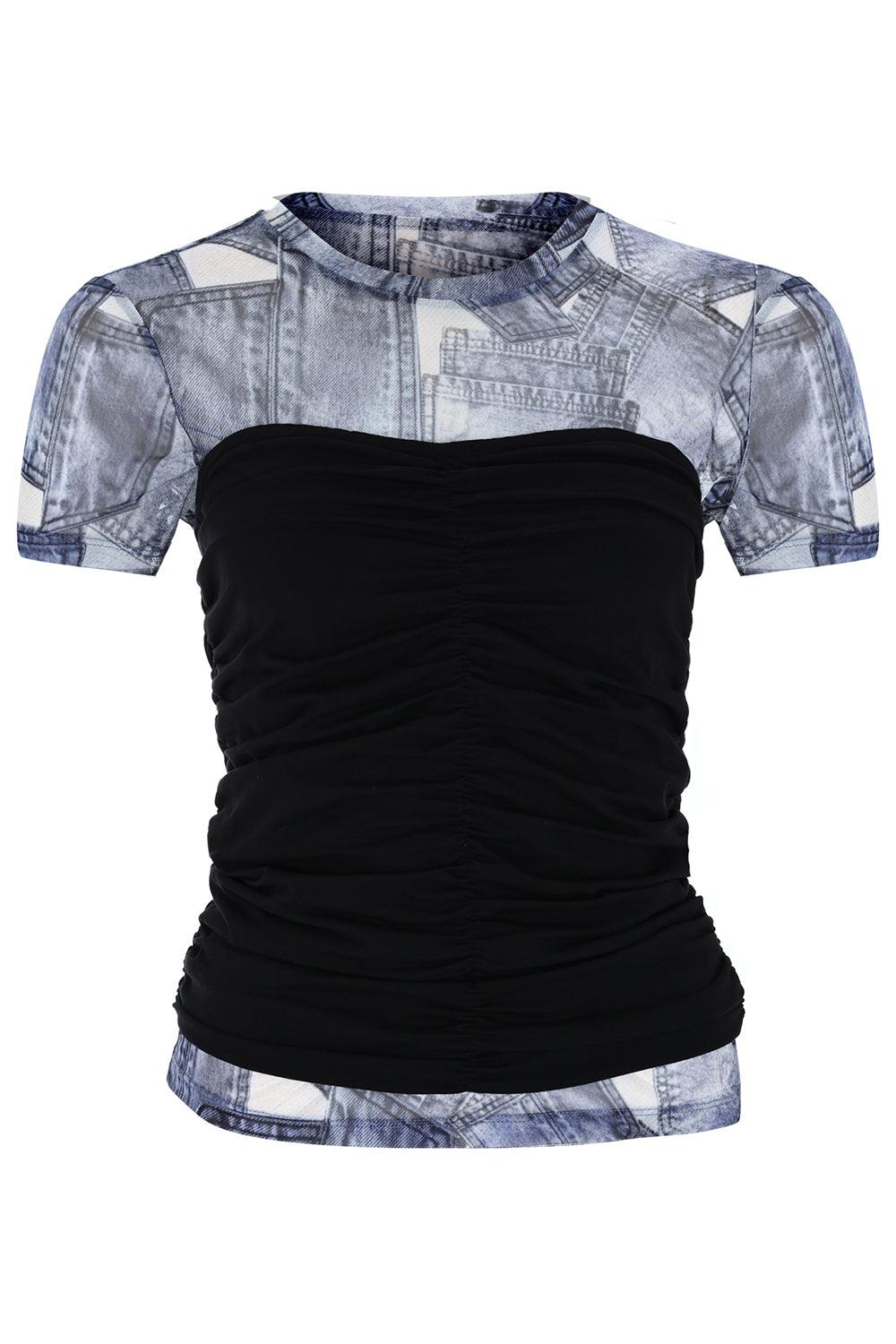 Certain-Erin Tee - Pocket Denim Print-T-Shirts-3-milagron.live