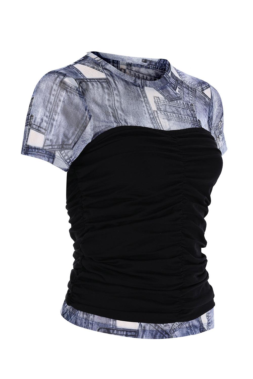 Certain-Erin Tee - Pocket Denim Print-T-Shirts-4-milagron.live