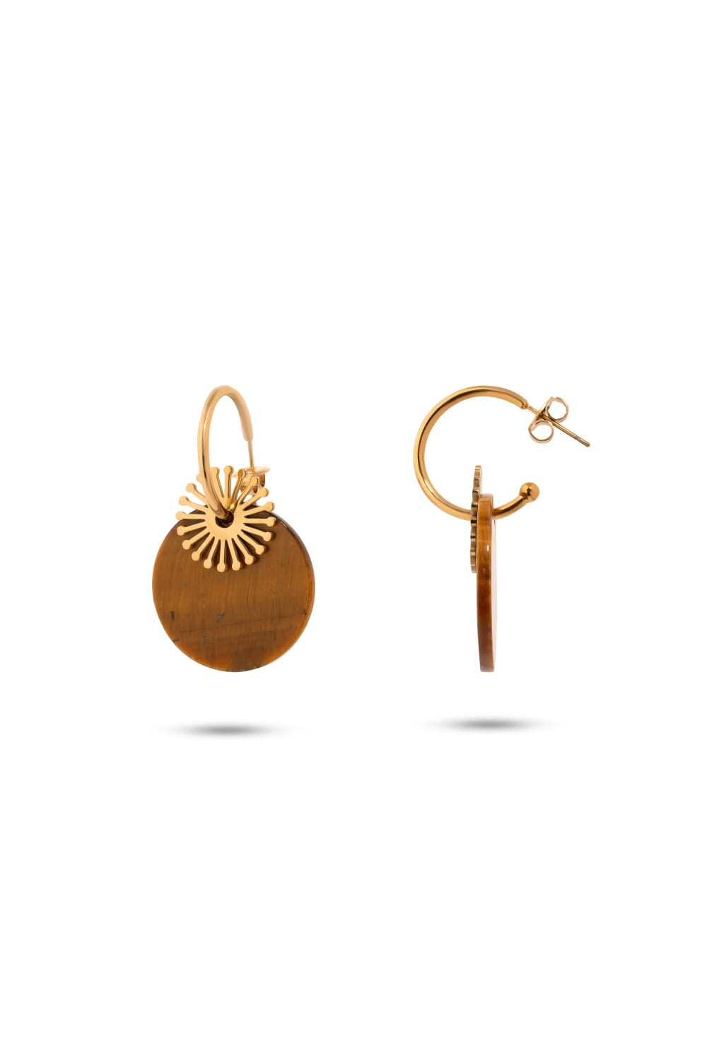 Chaseldor-Maki Kahverengi Doğal Taşlı Çelik Kadın Küpe-Küpe-1-milagron.live
