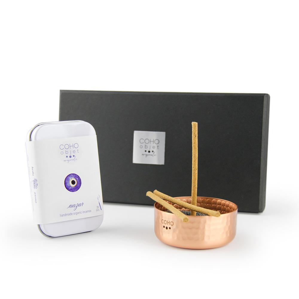 Coho Objet-Coho Box Nazara Karşı Tütsü & Meditation Bakır Tütsülük Hediye Seti-COHO Box Hediye Kutuları-1-milagron.live