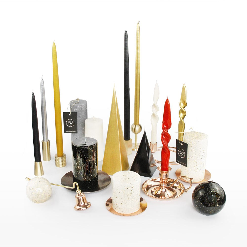 Coho Objet-Coho Lumina Yaldızlı Krem Silindir Mum 10&15 Cm 2 Li Set-Mum-4-milagron.live