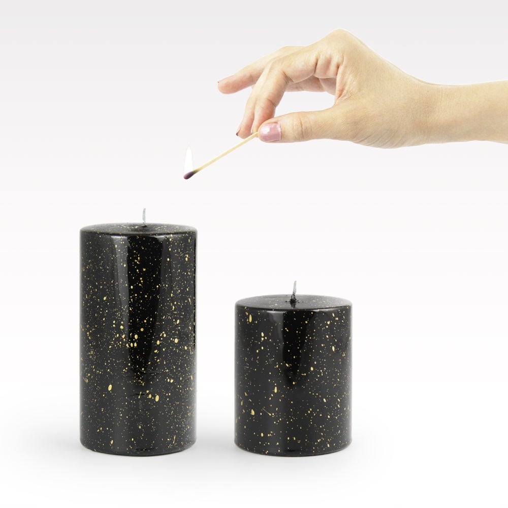 Coho Objet-Coho Lumina Yaldızlı Siyah Silindir Mum 10&15 Cm 2 Li Set-Mum-3-milagron.live