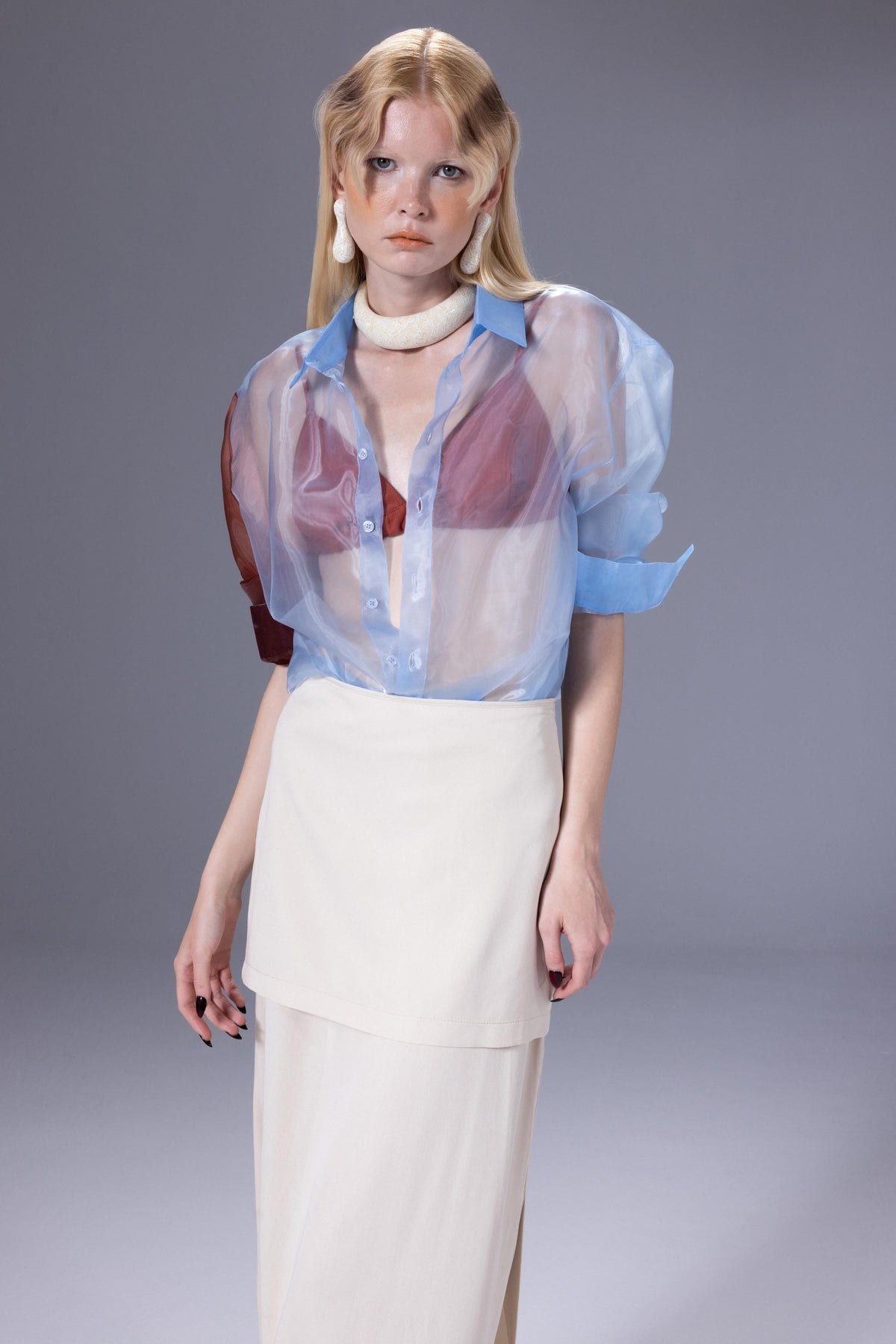 Death Is Easy-Baby Blue Organza Puzzle Shirt-Gömlek-1-milagron.live