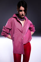 Death Is Easy-Hot Pink Button Down Oversize Shirt-Gömlek-2-milagron.live