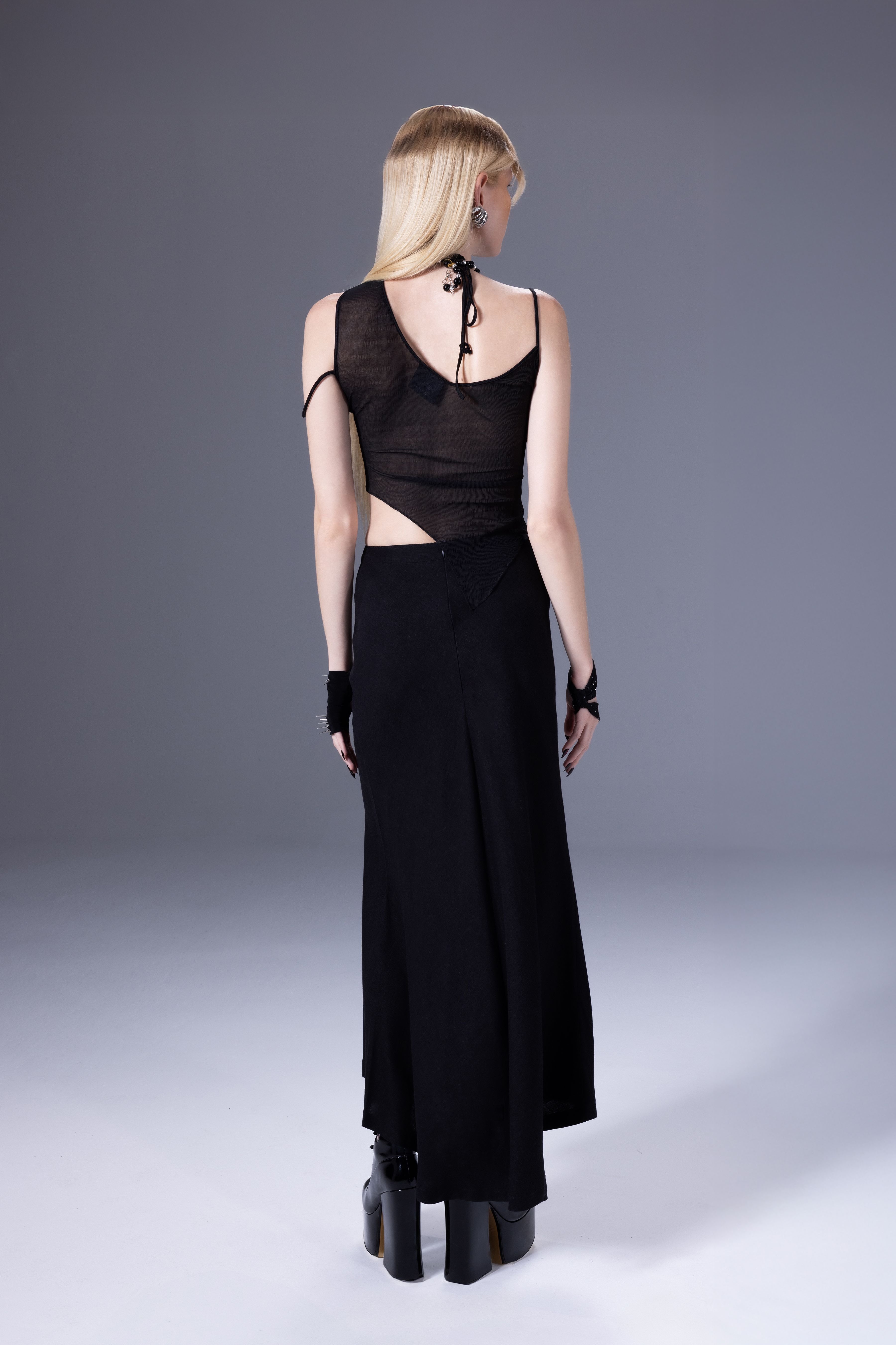 Death Is Easy-Knitted Tulle Asymmetrical Top-Top-2-milagron.live