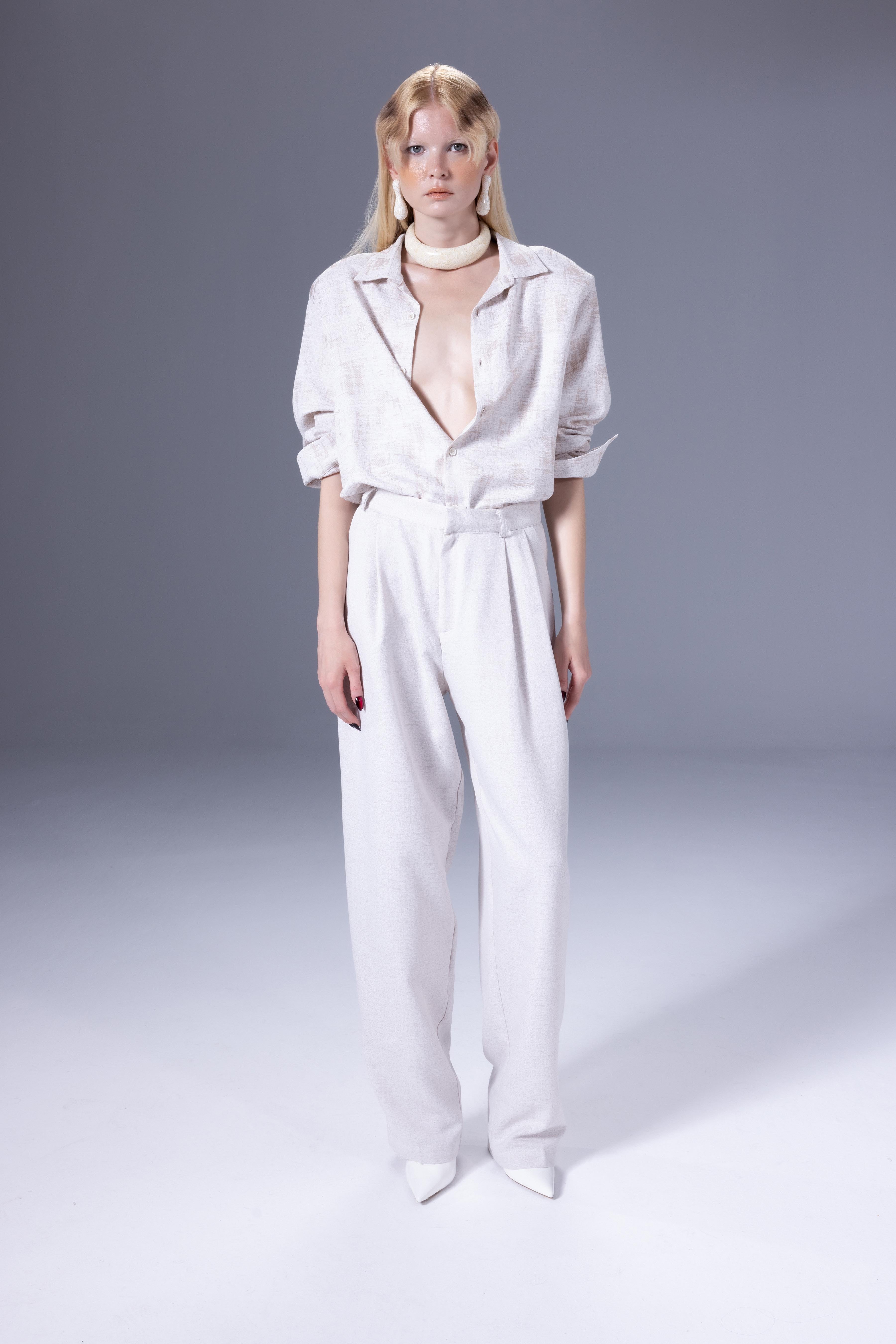 Death Is Easy-Vanilla Pleated Cotton Pants-Pantolon-1-milagron.live
