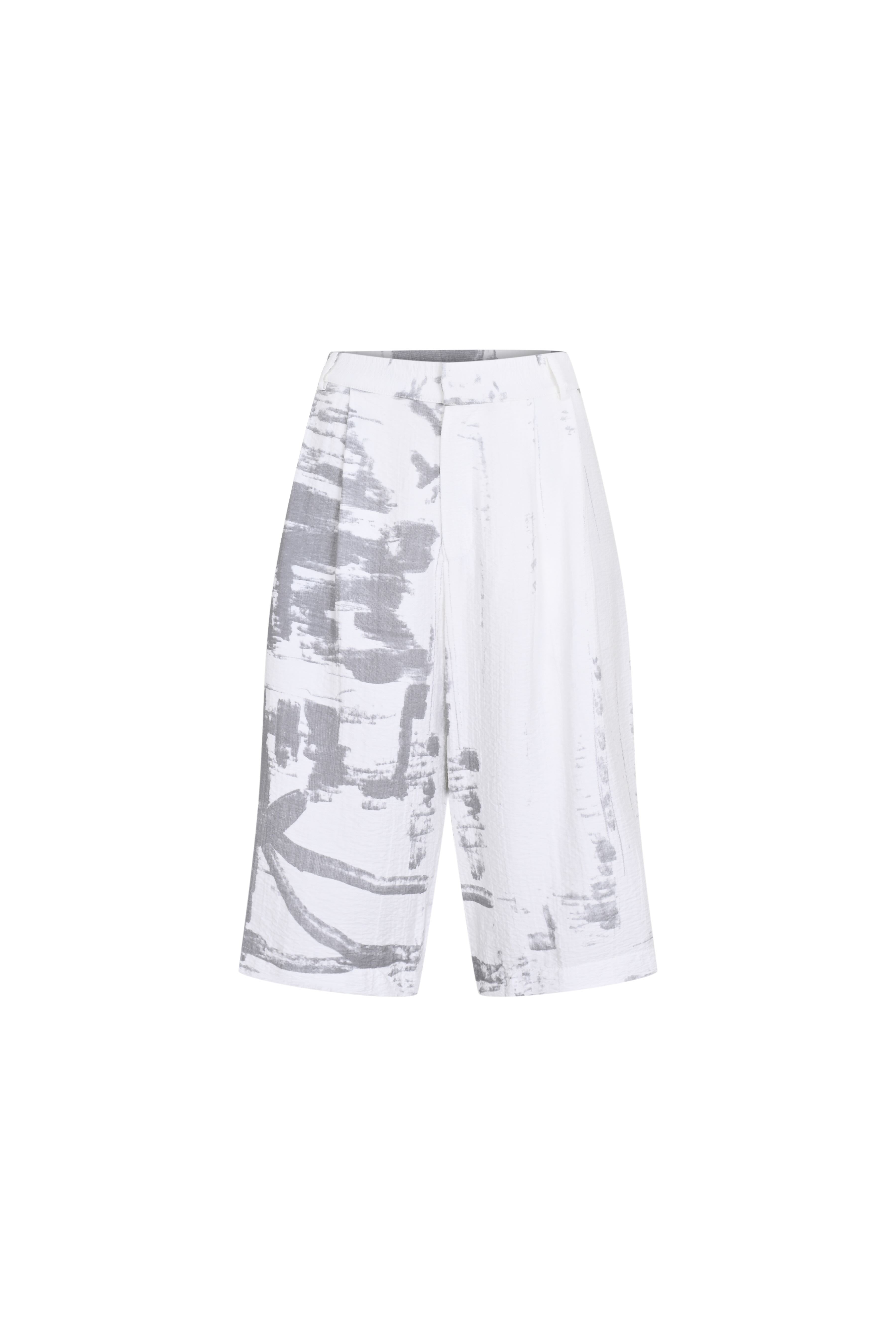 Death Is Easy-White Calligraphy Pleated Jorts-Şort-3-milagron.live