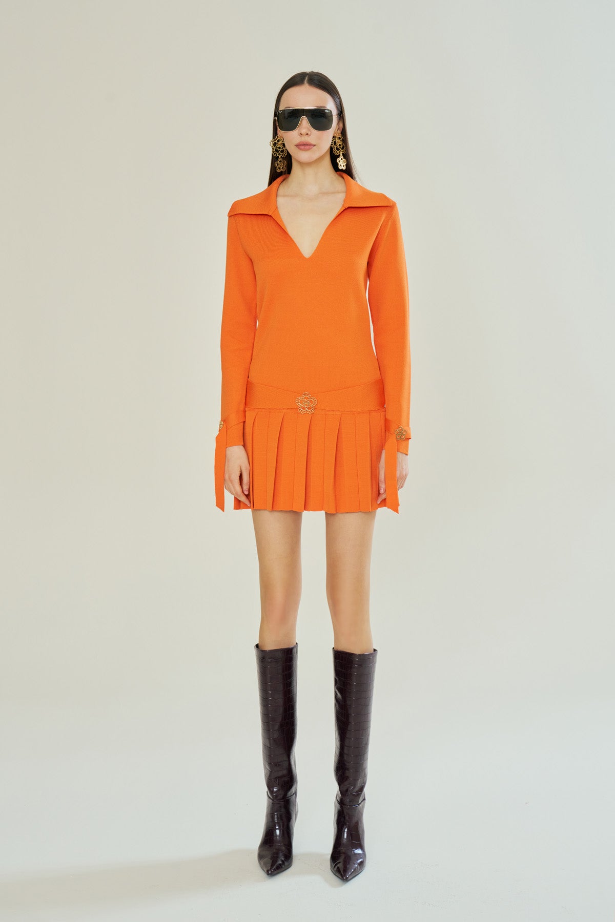 Declara-Mandarin Elegance Knit Dress-Elbise-1-milagron.live