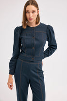 Diagonal-Denim Bomber Ceket (Lacivert)-CEKET-2-milagron.live