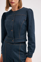 Diagonal-Denim Bomber Ceket (Lacivert)-CEKET-8-milagron.live