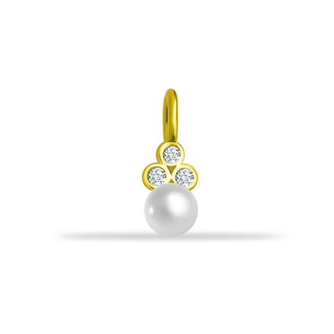 14 Ayar Altın 3 Taşlı İncili Motifli Minimal Charm