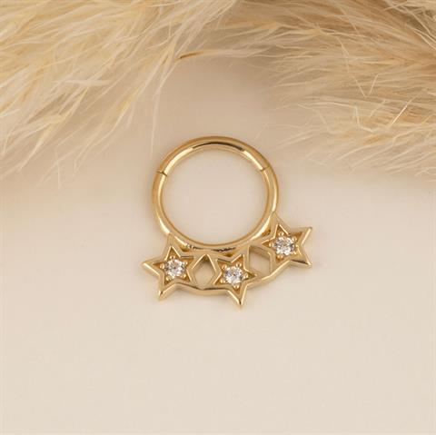14 Ayar Altın 3 Yıldız Minimal Halka Piercing