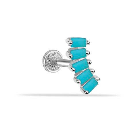 Dianora Piercing-14 Ayar Altın 5 Firuze Rengi Baget Taşlı Minimal Tragus Piercing-Tragus Piercing-2-milagron.live