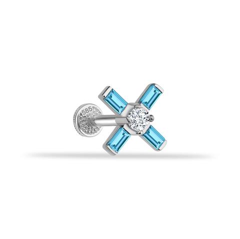 Dianora Piercing-14 Ayar Altın Aqua Baget Taşlı Minimal Tragus Piercing-Tragus Piercing-3-milagron.live