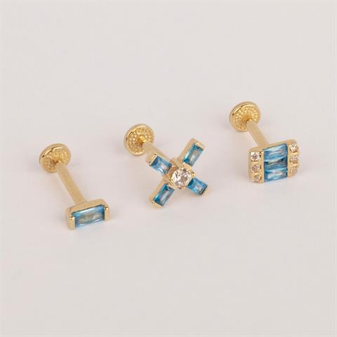 Dianora Piercing-14 Ayar Altın Aqua Baget Taşlı Minimal Tragus Piercing-Tragus Piercing-8-milagron.live