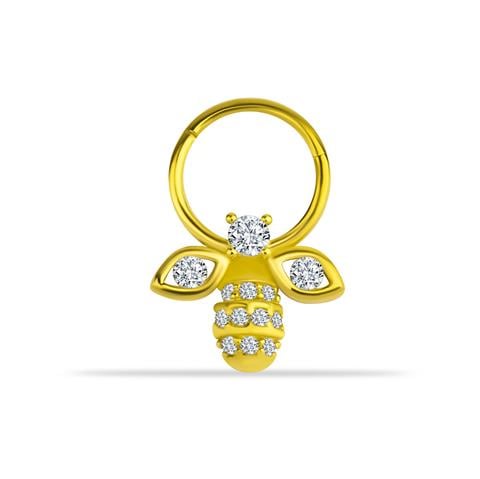 14 Ayar Altın Arı Motifli Minimal Halka Piercing