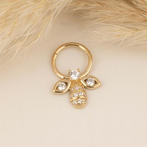 14 Ayar Altın Arı Motifli Minimal Halka Piercing