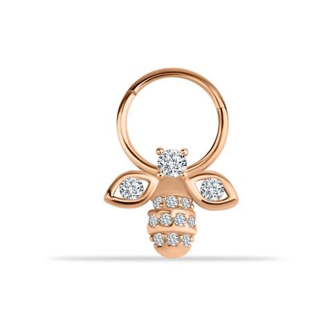 14 Ayar Altın Arı Motifli Minimal Halka Piercing