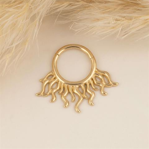 14 Ayar Altın Ateş Motifli Minimal Halka Piercing
