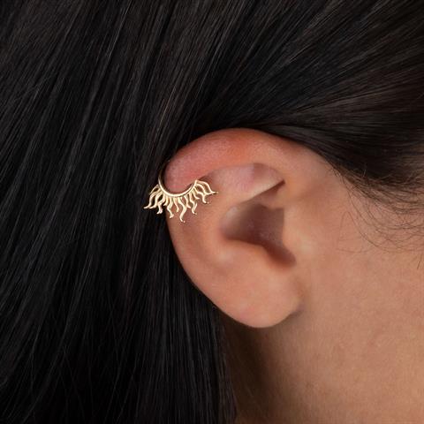 14 Ayar Altın Ateş Motifli Minimal Halka Piercing