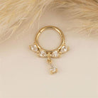 14 Ayar Altın Damla Taşlı Sallantılı Minimal Halka Piercing