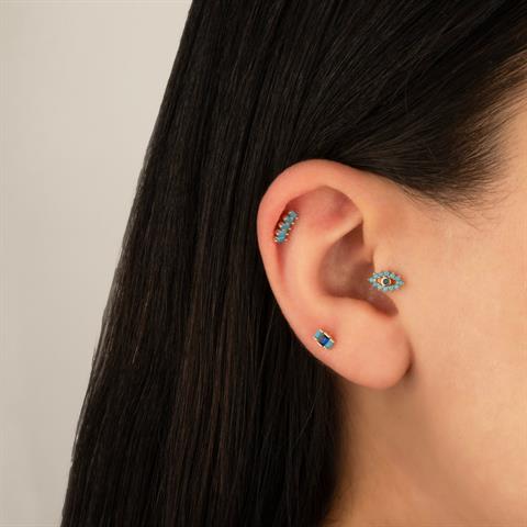 Dianora Piercing-14 Ayar Altın Firuze Rengi Ve Lacivert Taşlı Göz Minimal Tragus Piercing-Tragus Piercing-4-milagron.live