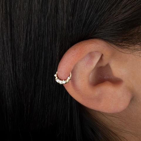 14 Ayar Altın Kalp Motifli Minimal Halka Piercing