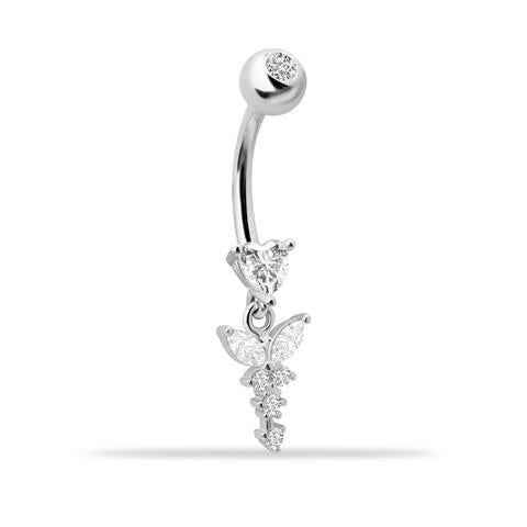 14 Ayar Altın Kalp Taşlı Sallantılı Göbek Piercing