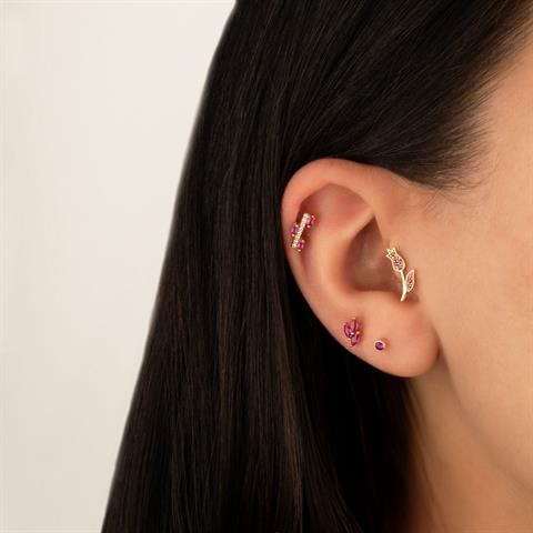 Dianora Piercing-14 Ayar Altın Pembe Markis Taşlı Minimal Tragus Piercing-Tragus Piercing-4-milagron.live