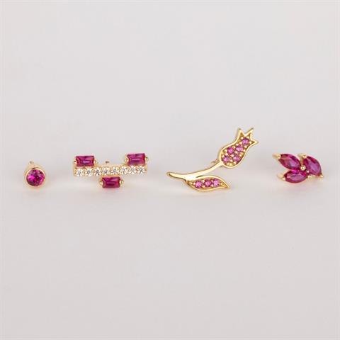 Dianora Piercing-14 Ayar Altın Pembe Markis Taşlı Minimal Tragus Piercing-Tragus Piercing-6-milagron.live
