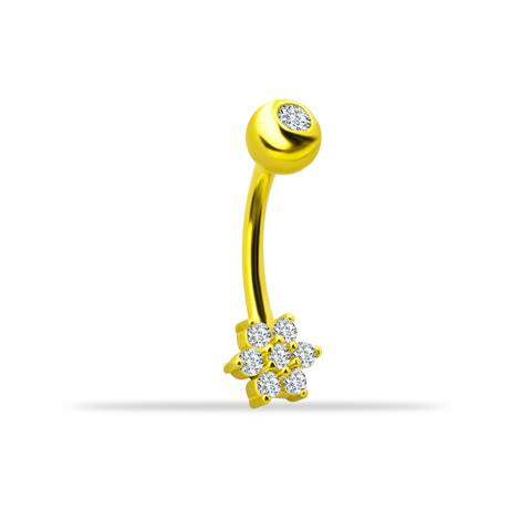 14 Ayar Altın Taşlı Çiçek Motifli Göbek Piercing