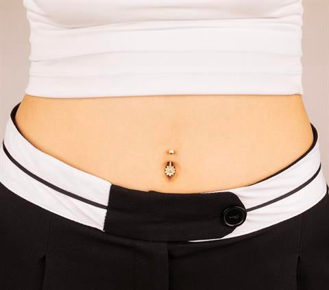 14 Ayar Altın Taşlı Çiçek Motifli Göbek Piercing - 1