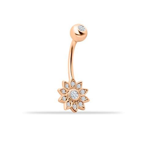 14 Ayar Altın Taşlı Çiçek Motifli Göbek Piercing - 5