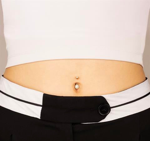 14 Ayar Altın Taşlı Daire Motifli Göbek Piercing - 2