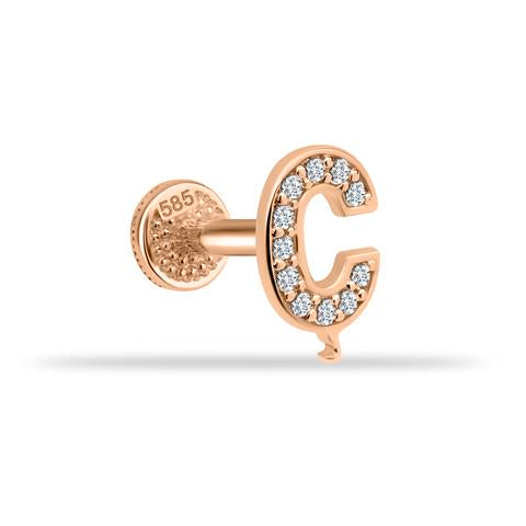14 Ayar Altın Taşlı Düz Ç Harfi Tragus Piercing - 0