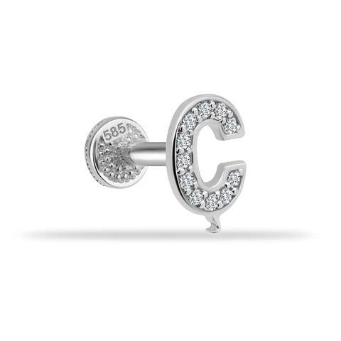 14 Ayar Altın Taşlı Düz Ç Harfi Tragus Piercing - 3