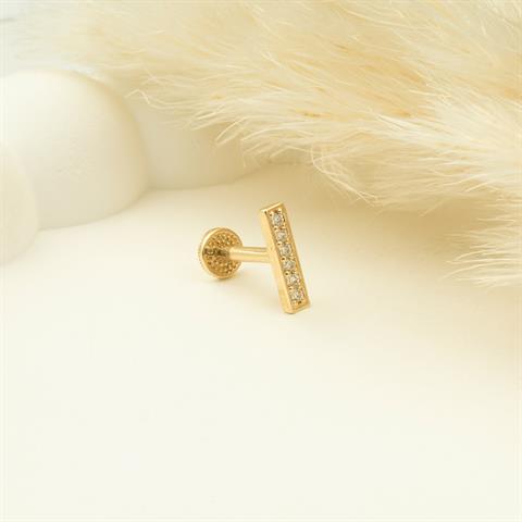 Dianora Piercing-14 Ayar Altın Taşlı Düz I Harfi Tragus Piercing-Tragus Piercing-5-milagron.live