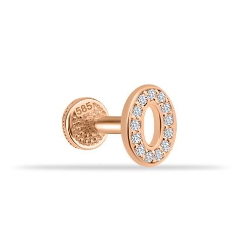Dianora Piercing-14 Ayar Altın Taşlı Düz O Harfi Tragus Piercing-Tragus Piercing-2-milagron.live