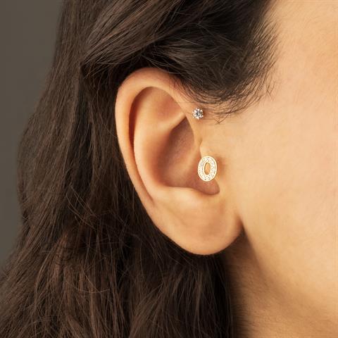Dianora Piercing-14 Ayar Altın Taşlı Düz O Harfi Tragus Piercing-Tragus Piercing-4-milagron.live
