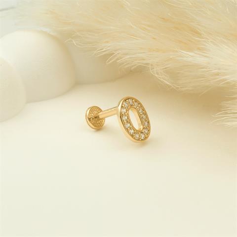 Dianora Piercing-14 Ayar Altın Taşlı Düz O Harfi Tragus Piercing-Tragus Piercing-5-milagron.live