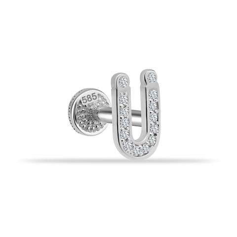 Dianora Piercing-14 Ayar Altın Taşlı Düz Ü Harfi Tragus Piercing-Tragus Piercing-4-milagron.live