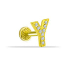Dianora Piercing-14 Ayar Altın Taşlı Düz Y Harfi Tragus Piercing-Tragus Piercing-1-milagron.live