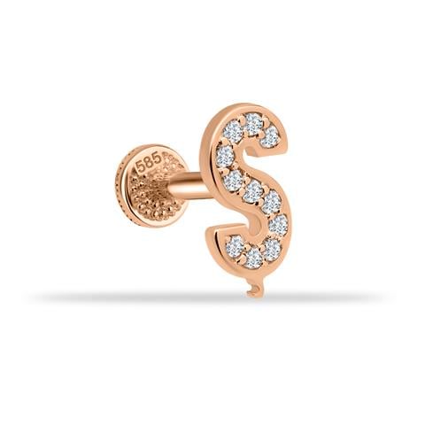 Dianora Piercing-14 Ayar Altın Taşlı Düz ş Harfi Tragus Piercing-Taşlı Düz Harf Tragus Piercing-25-milagron.live