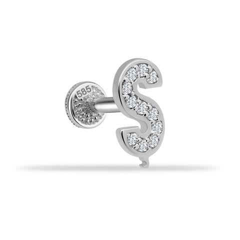 Dianora Piercing-14 Ayar Altın Taşlı Düz ş Harfi Tragus Piercing-Taşlı Düz Harf Tragus Piercing-31-milagron.live